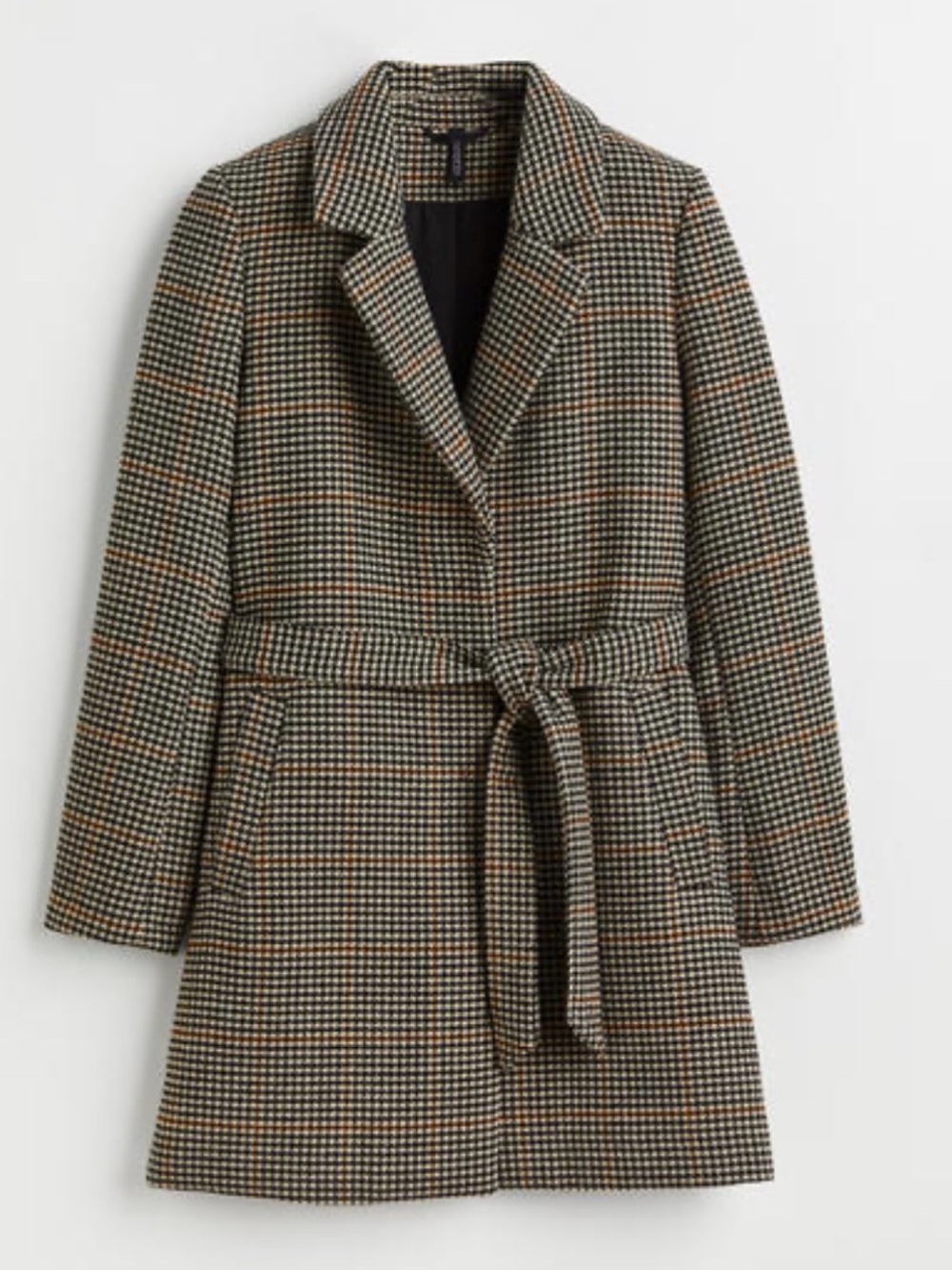 H&M Tie Belt Coat - Brown Houndstooth